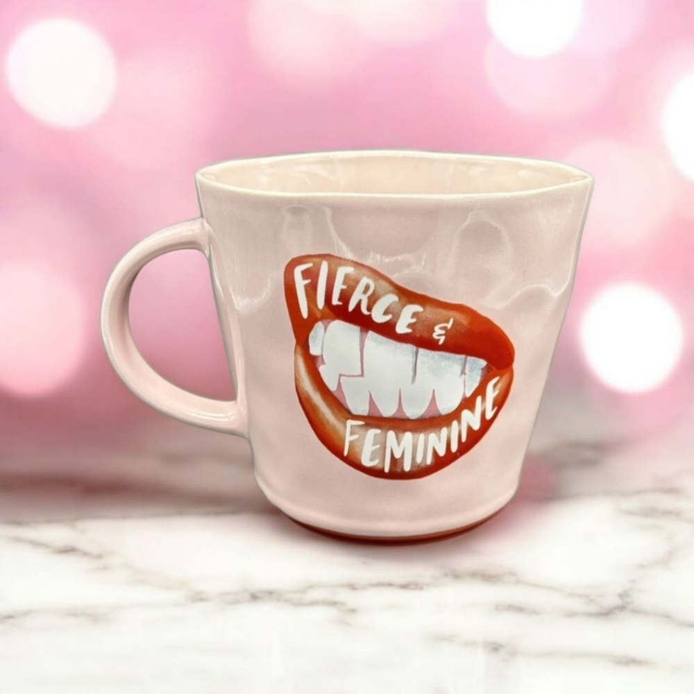 Pink & Red Glossy, Ceramic Mug, Fiercely Feminine, Coffee Cup NWOT - Picture 1 of 7